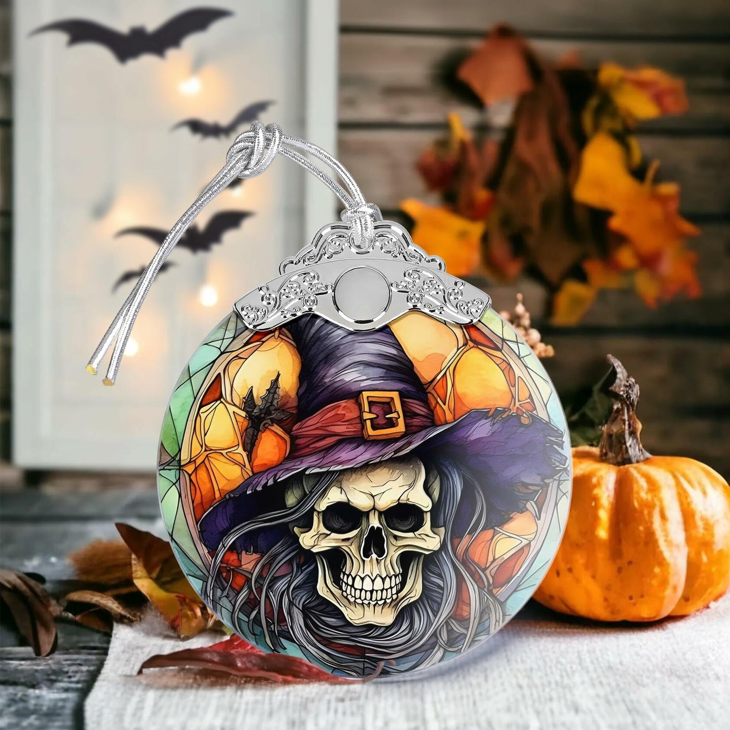 Death Skull Stained Glass Christmas Ornament Holiday Decoration