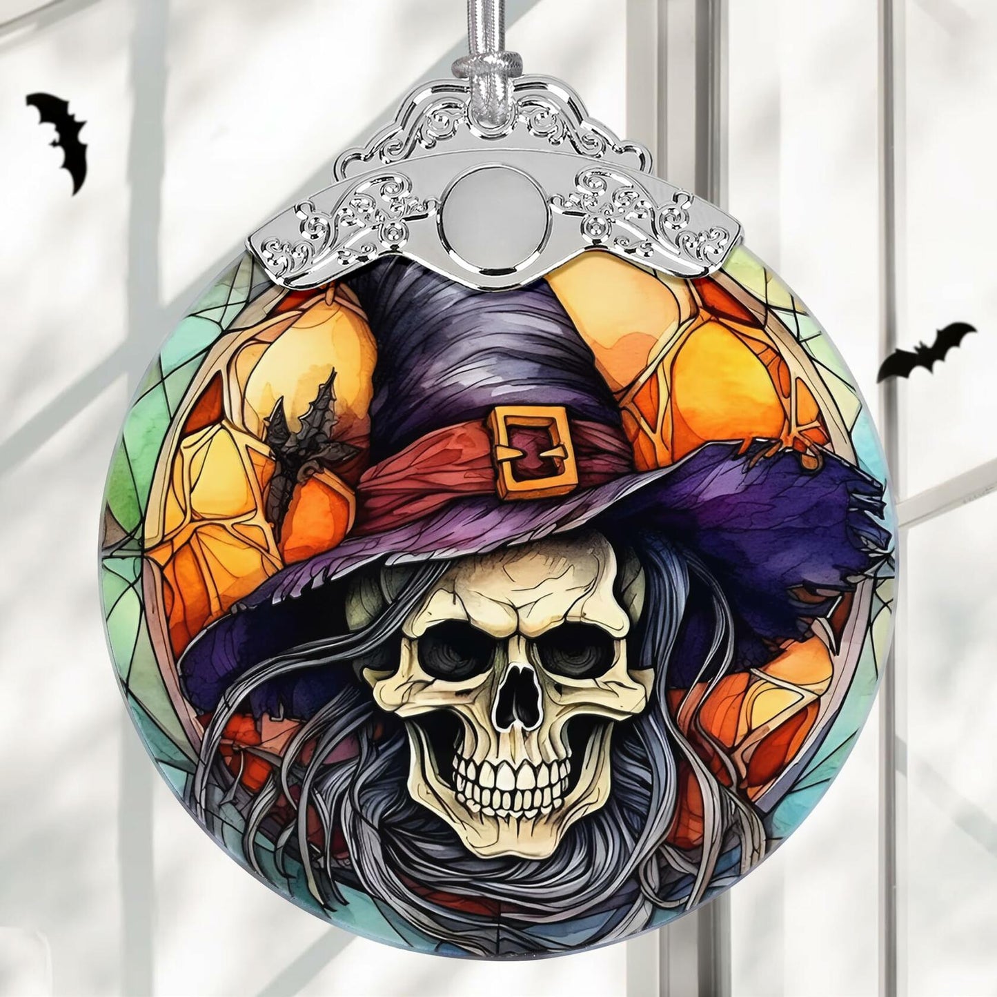 Death Skull Stained Glass Christmas Ornament Holiday Decoration