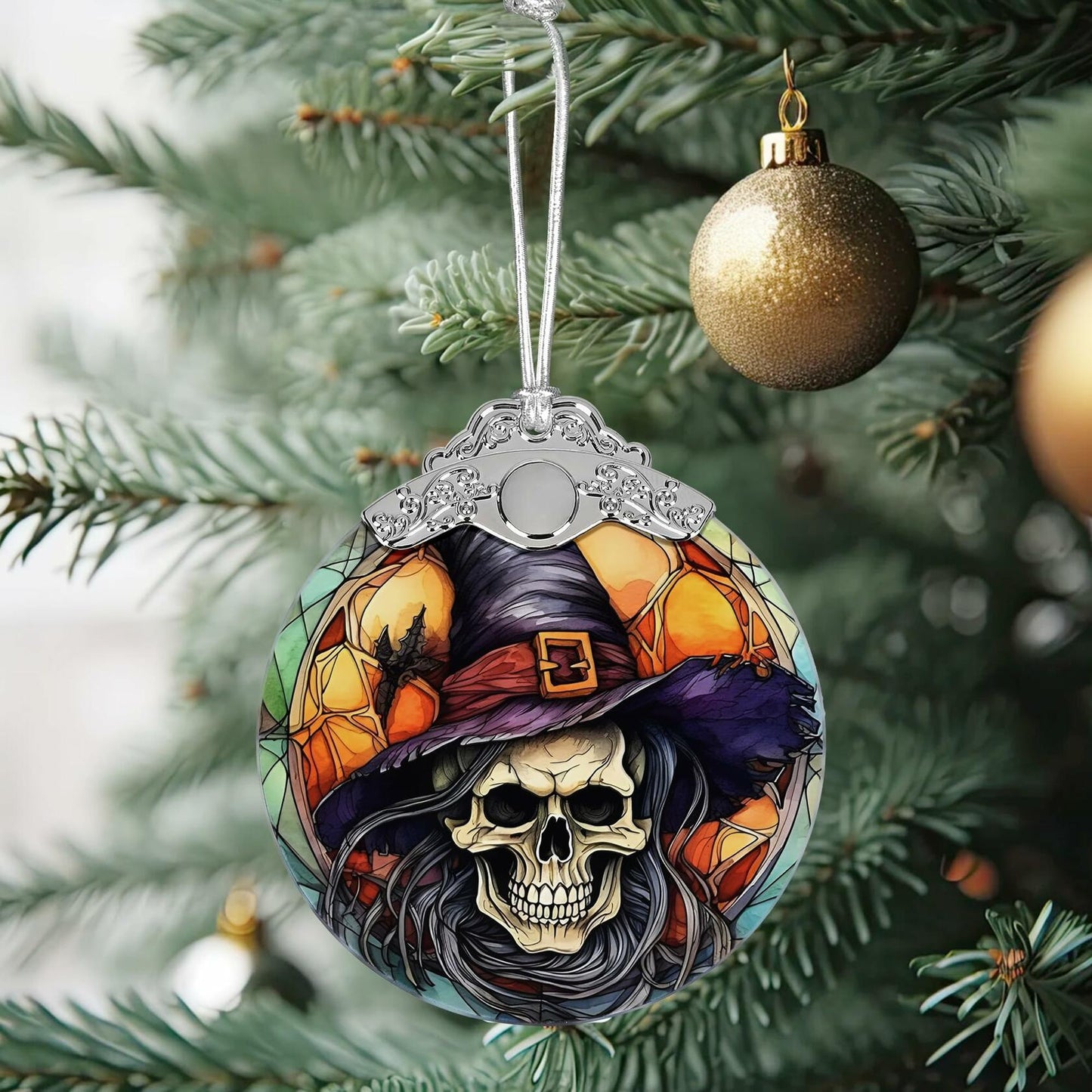 Death Skull Stained Glass Christmas Ornament Holiday Decoration