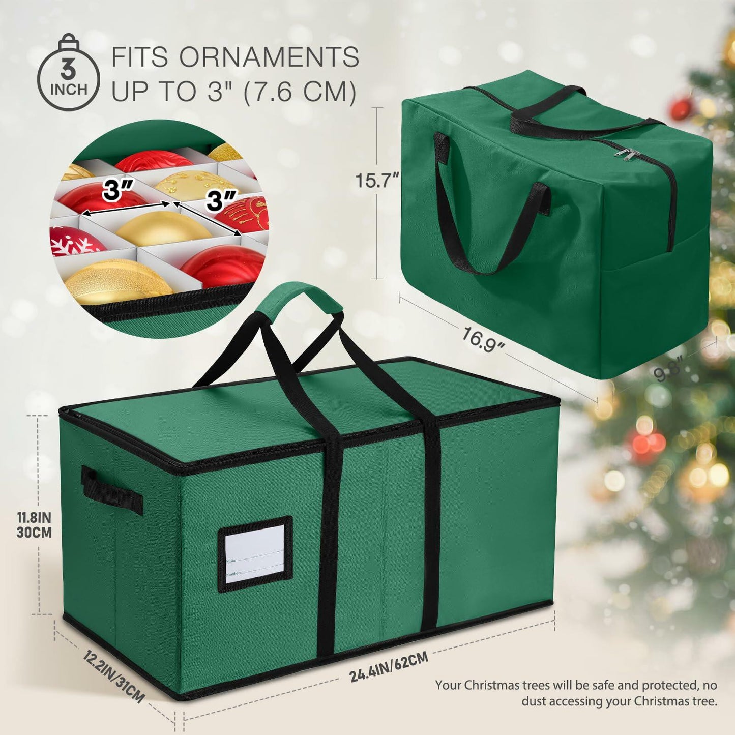 EIMMBD Christmas Ornament Storage Box 3 Tray Organizer Holds 128 Green