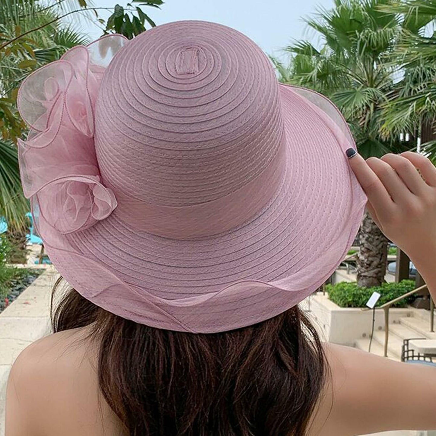 Kentucky Women Fascinator Organza Flower Derby Straw Hat Light Purple