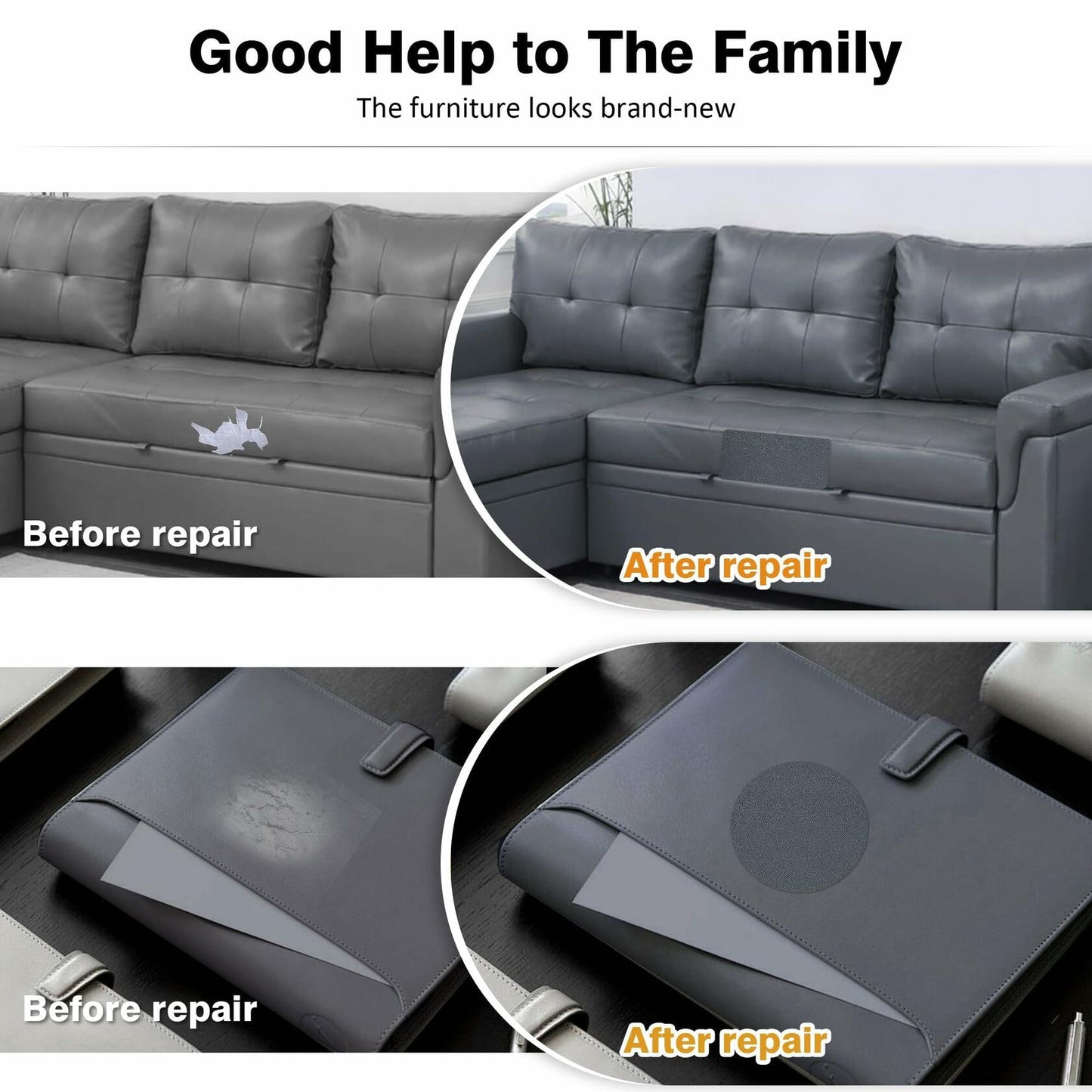 HUISUNO Leather Repair Patch Tape for Furniture Couch Car Seats Black 10x150