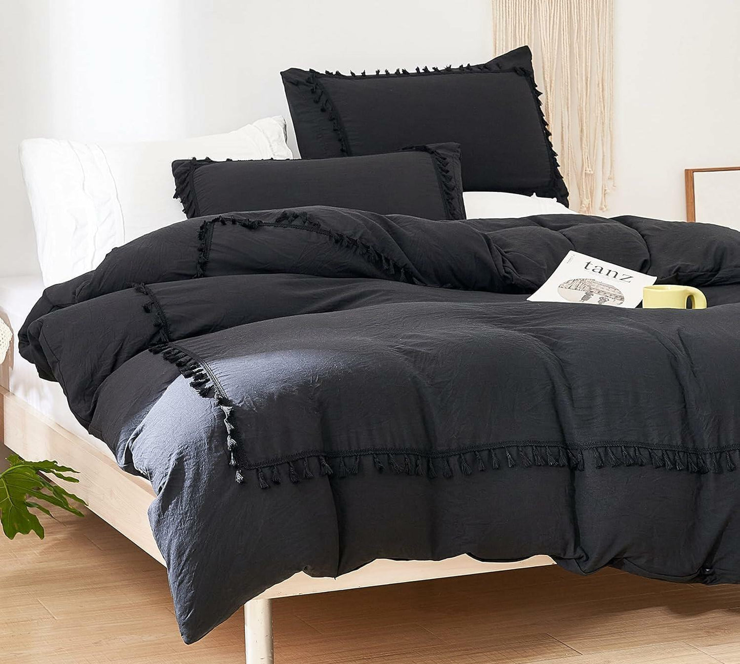 SOUKECHY Boho Chic Full Duvet Cover 3PC Tufted Tassel Fringe Boho Blue Full