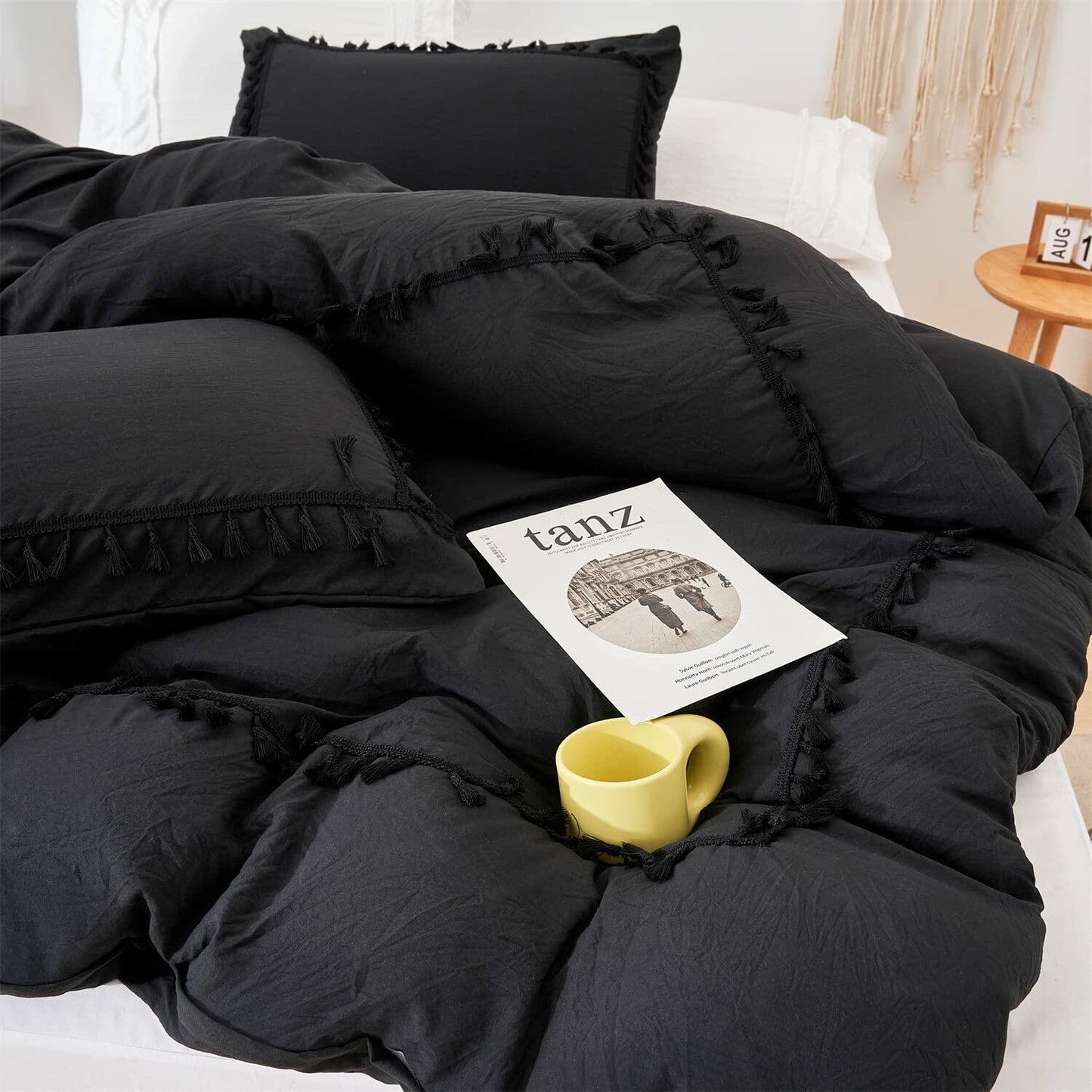 SOUKECHY Boho Chic Full Duvet Cover 3PC Tufted Tassel Fringe Boho Full