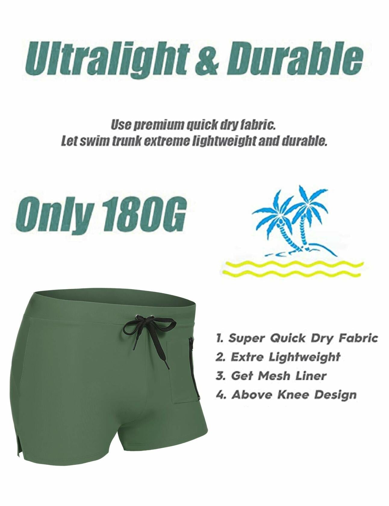 COOFANDY Men's Trunk Square Leg Board Short Brief Swimsuit Army Green Size XL