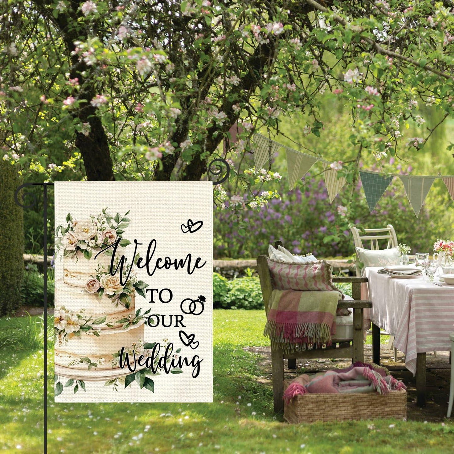 AVOIN colorlife Wedding Garden Flag 12x18 Inch Double Sided Floral Outdoor