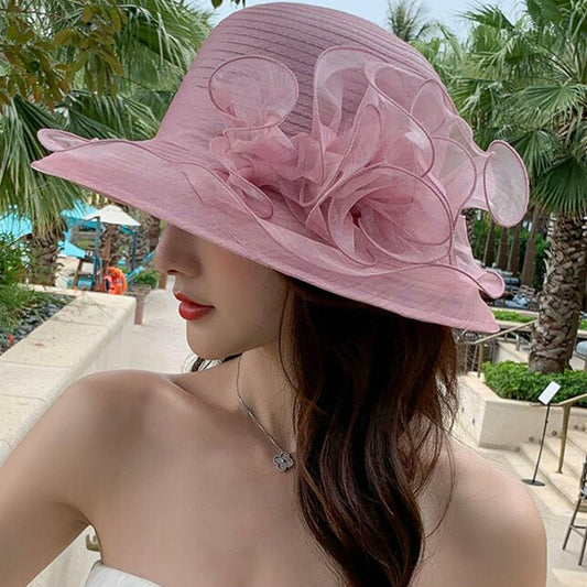 Kentucky Women Fascinator Organza Flower Derby Straw Hat Light Purple