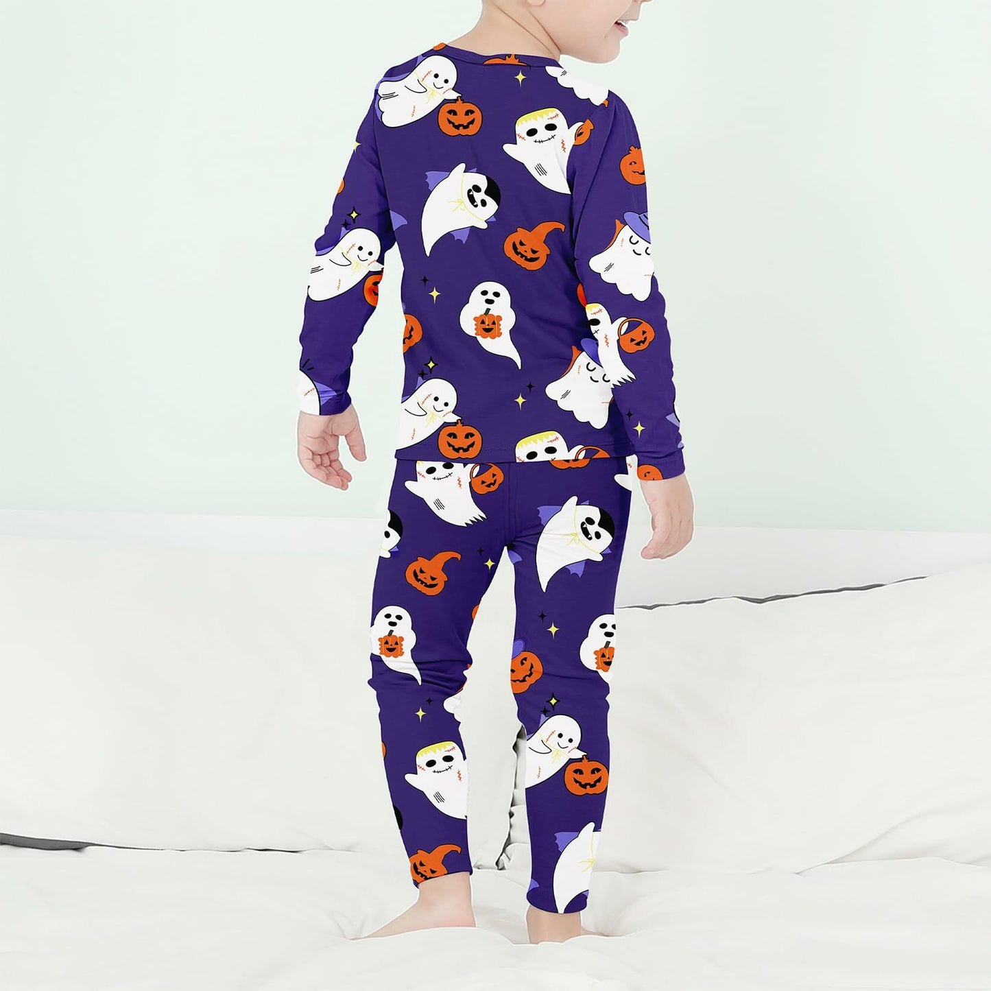 Kids Halloween Thermal Underwear Long Johns Base Layer Purple Ghost Size 2XL