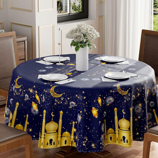 BOTB LIHM Ramadan Castle Lantern Tablecloth Round Washable 70x70 Inch
