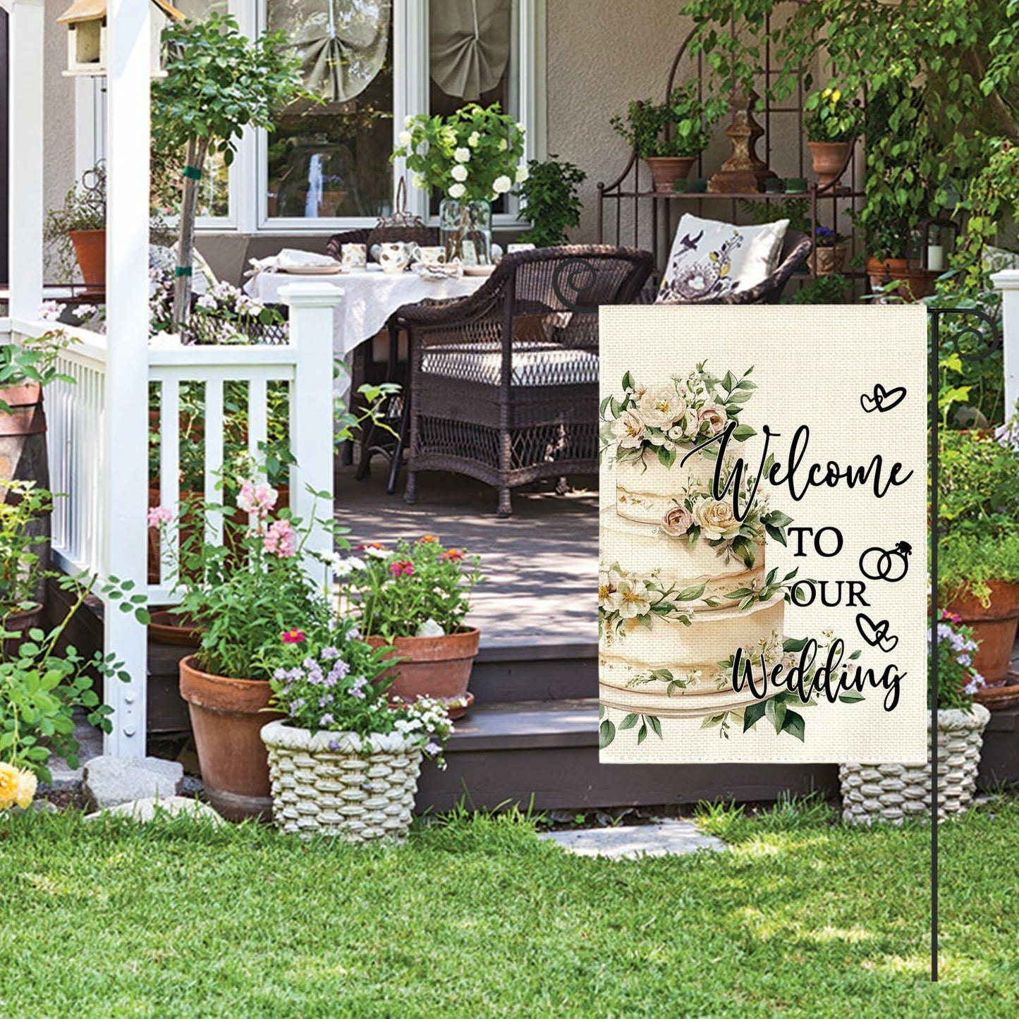 AVOIN colorlife Wedding Garden Flag 12x18 Inch Double Sided Floral Outdoor