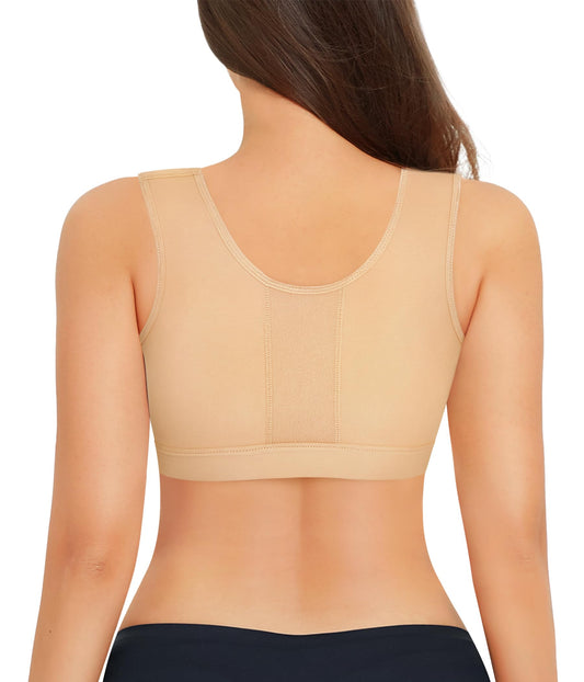 BRABIC Women Front Closure Post Surgery Compression Bra Wirefree Beige Size M