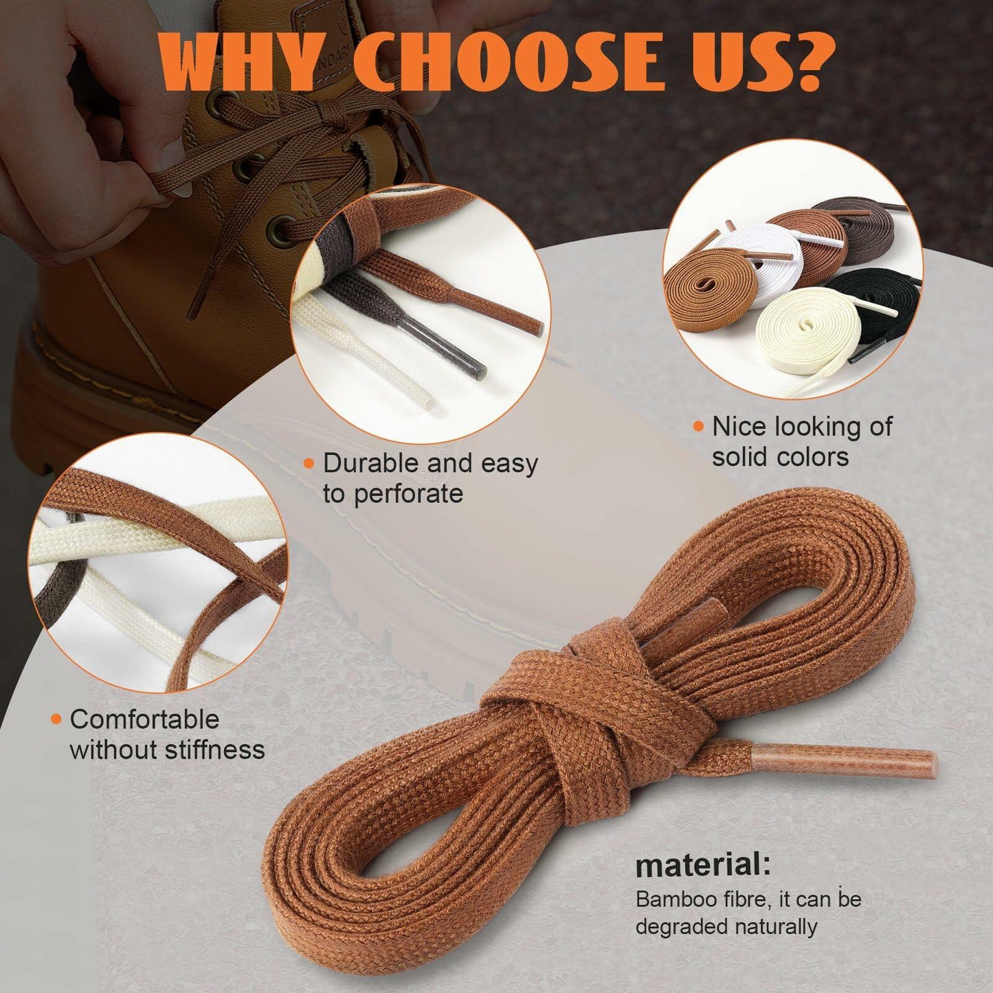 Handshop 2 Pairs Flat Waxed Shoe Laces 7mm Wide Beige 120cm