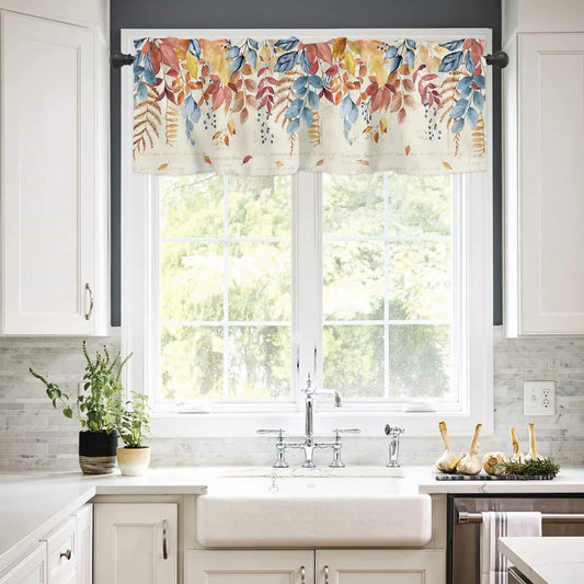 Autumn Botanical Leaf Valance Set 2 Panels 54x18in Watercolor Print
