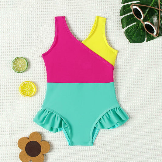 ADXSUN Toddler Girl One Piece Swimsuit Color Block Swimwear Size 3-4 Years