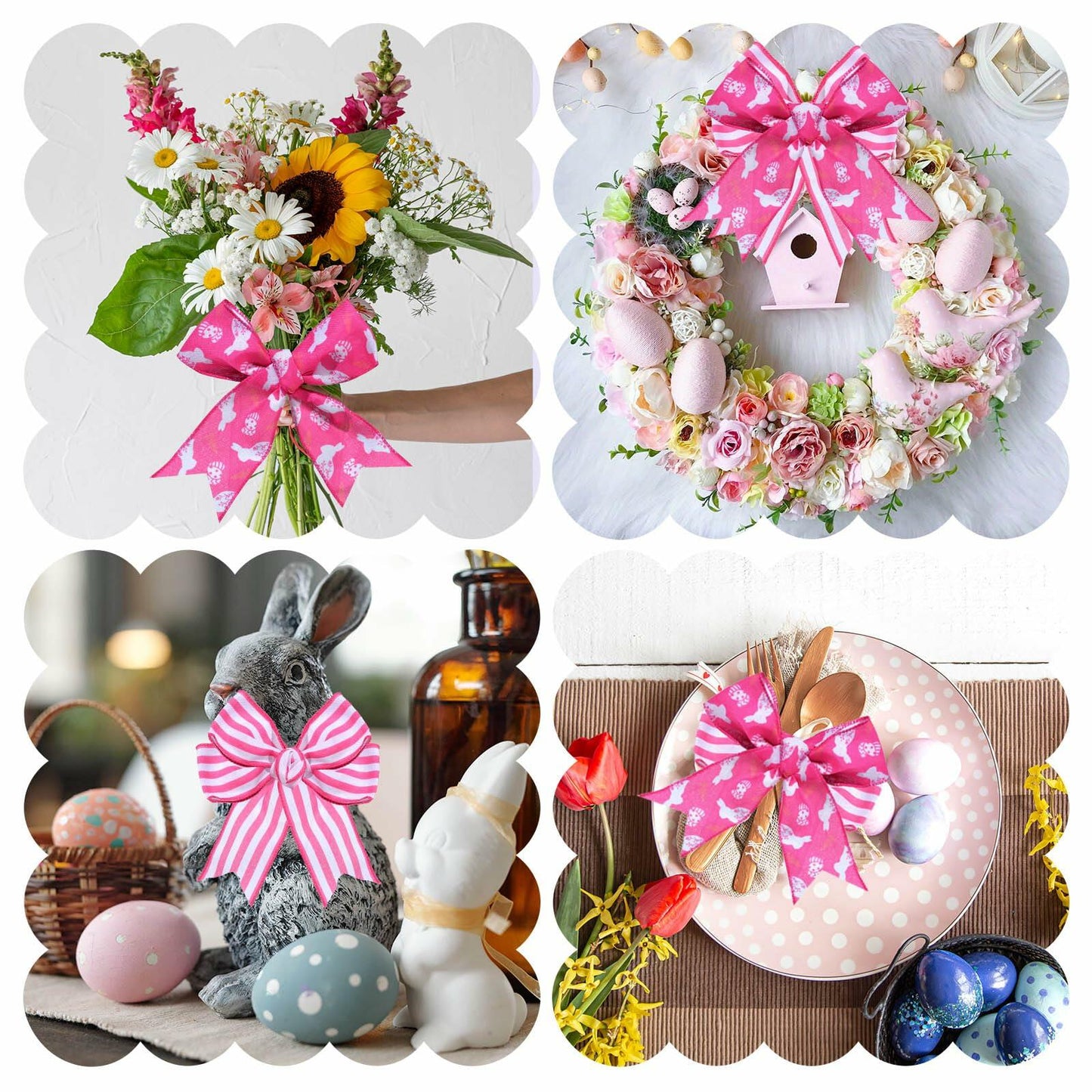 Pineraap Easter Wired Ribbon 2.5in x 10yd Pink Stripe 2 Rolls