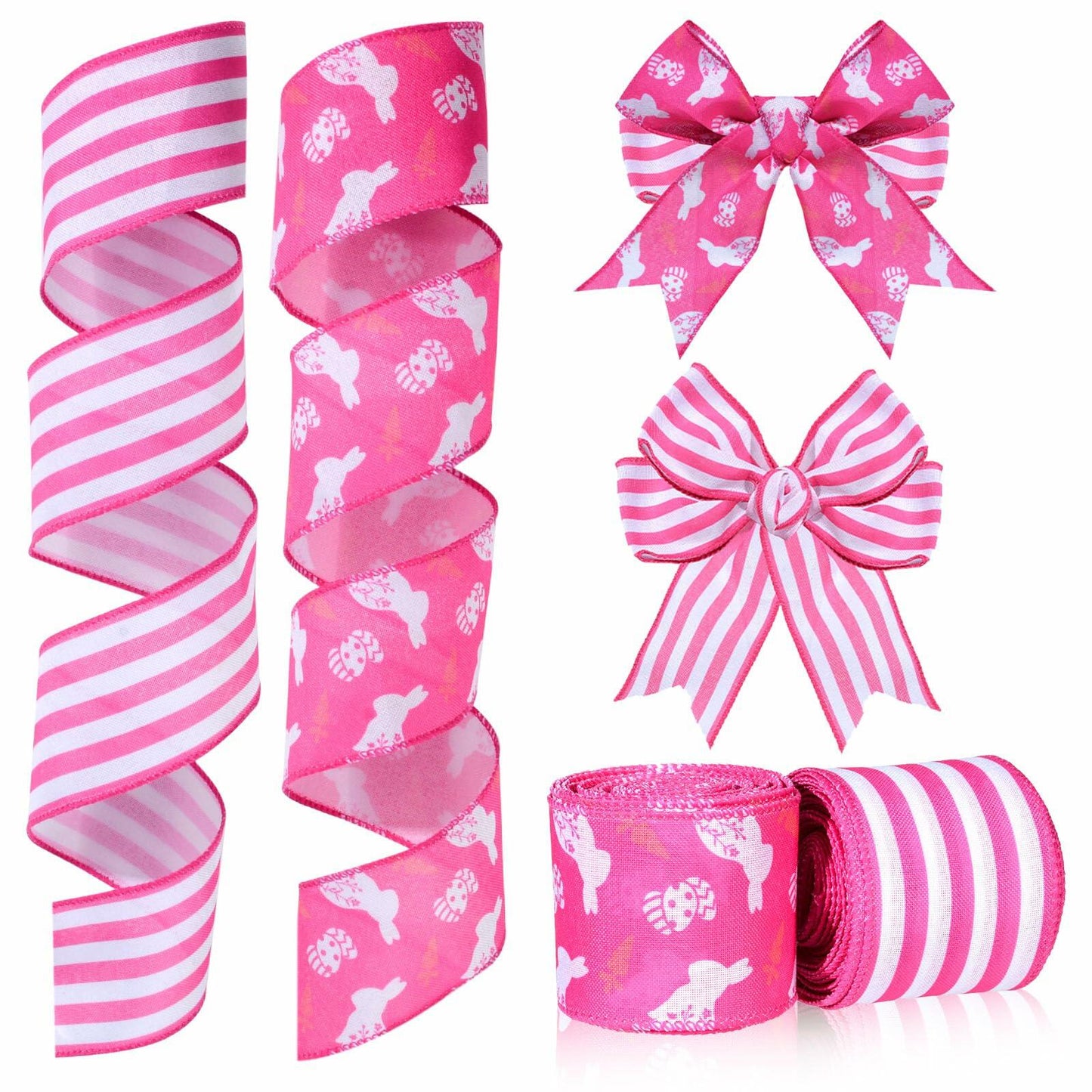 Pineraap Easter Wired Ribbon 2.5in x 10yd Pink Stripe 2 Rolls
