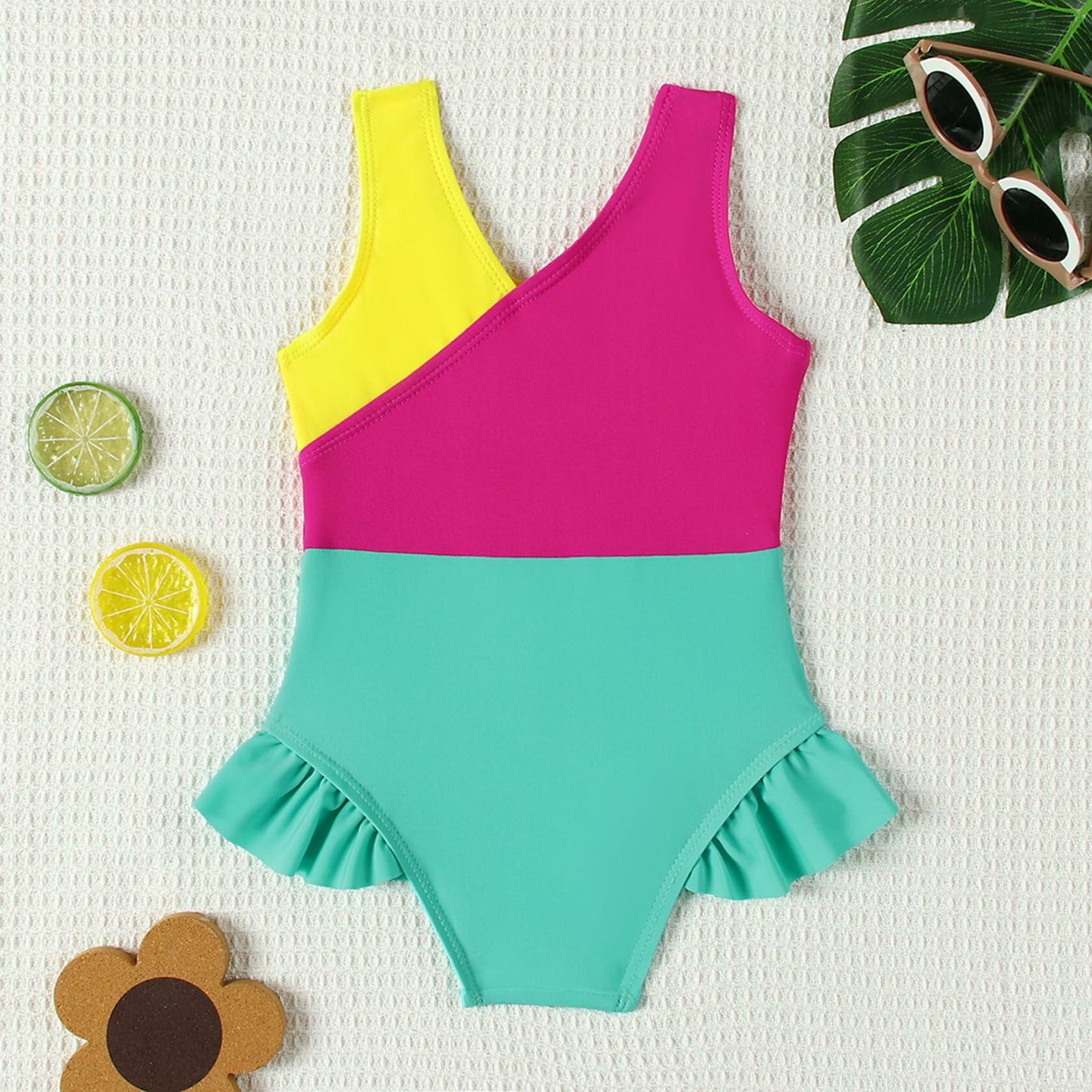 ADXSUN Toddler Girl One Piece Swimsuit Color Block Swimwear Size 3-4 Years