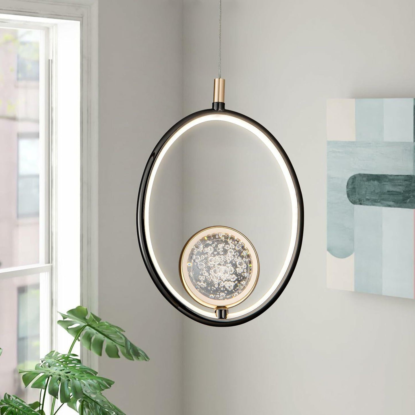 ZhouqKotl Modern LED Crystal Oval Chandelier Ceiling Light Black Gold 4.7in