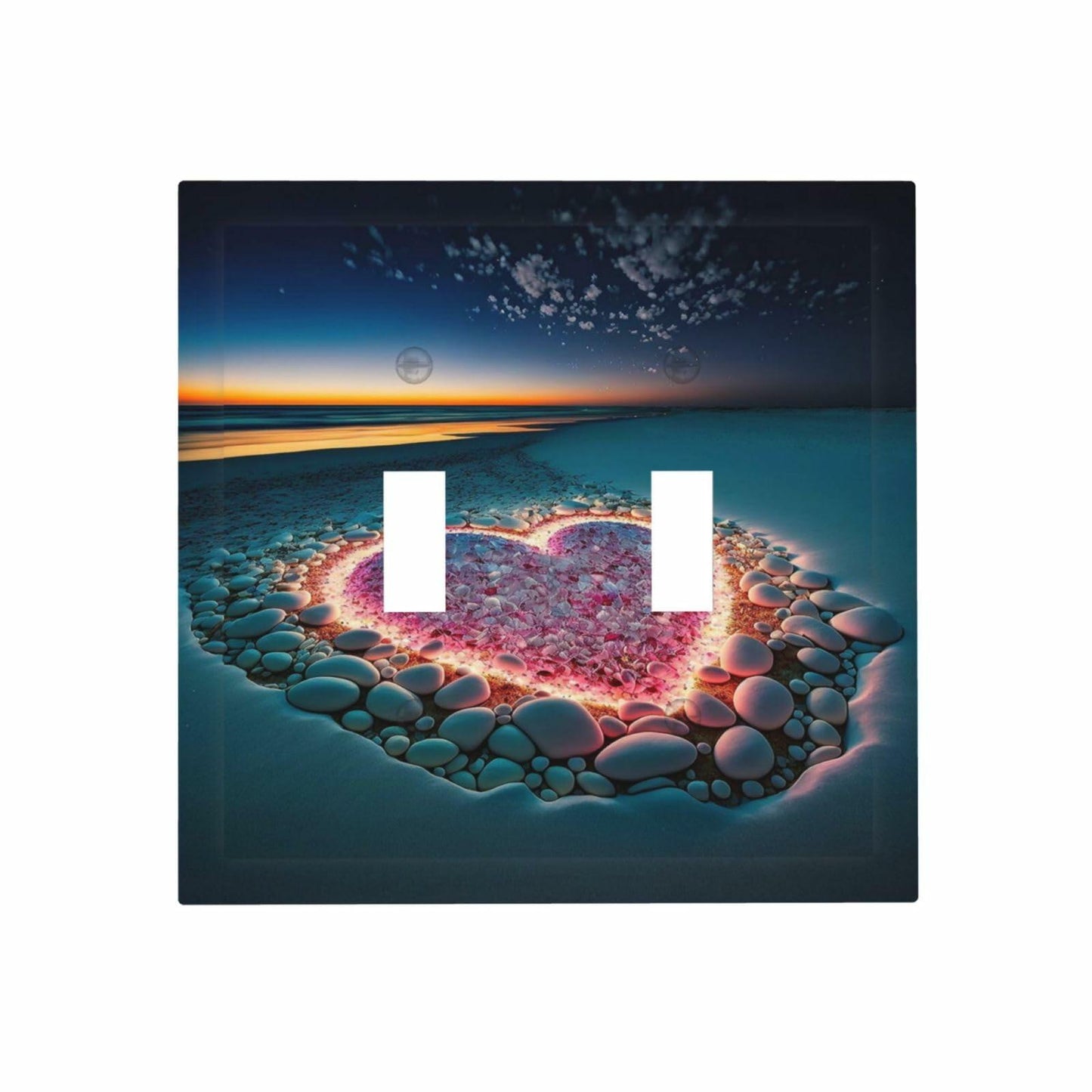 Beach Pink Love Night Scene Double Toggle Light Switch Cover 2 Gang