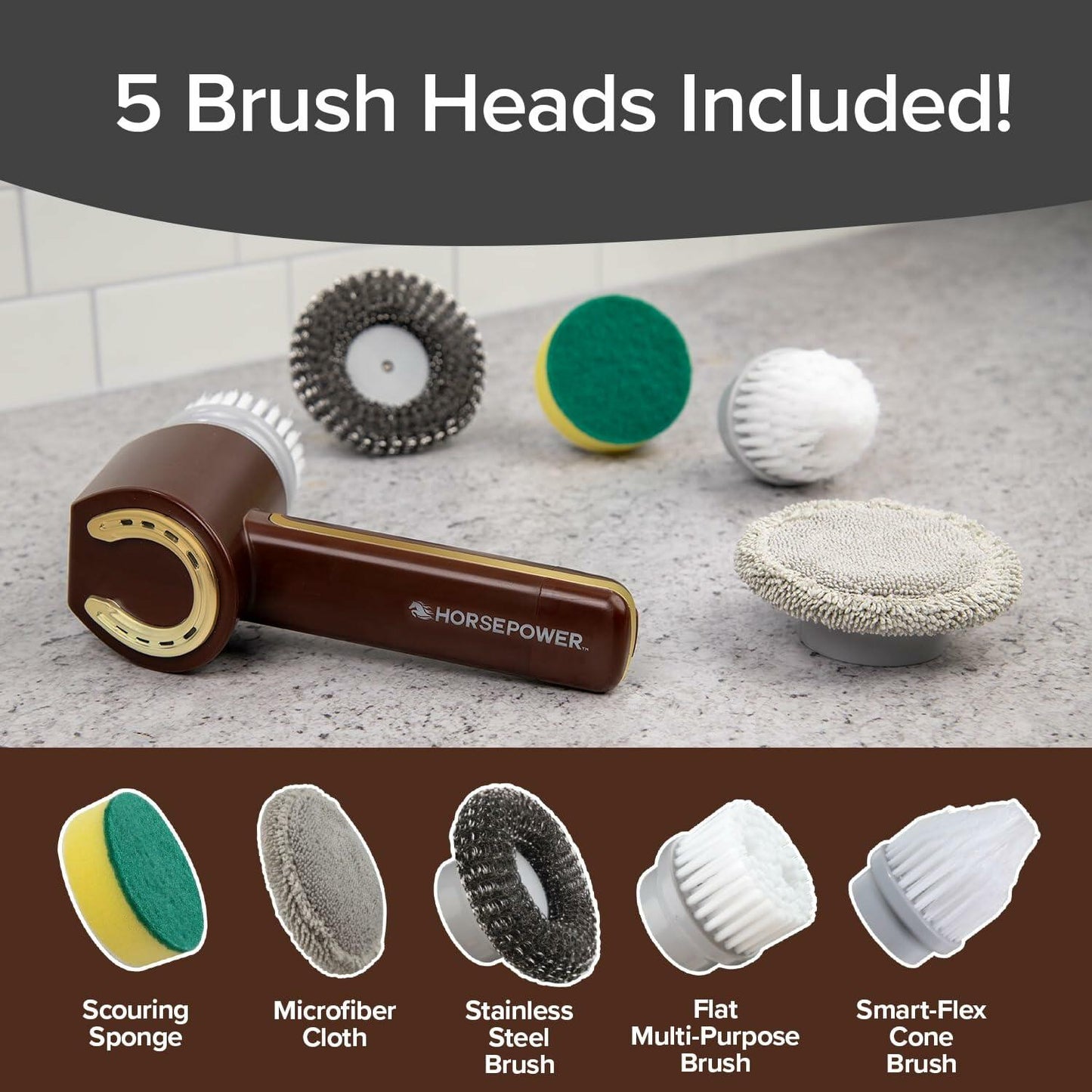Horsepower Scrubber Gold Edition Electric Cleaner Waterproof 5 Brush Heads