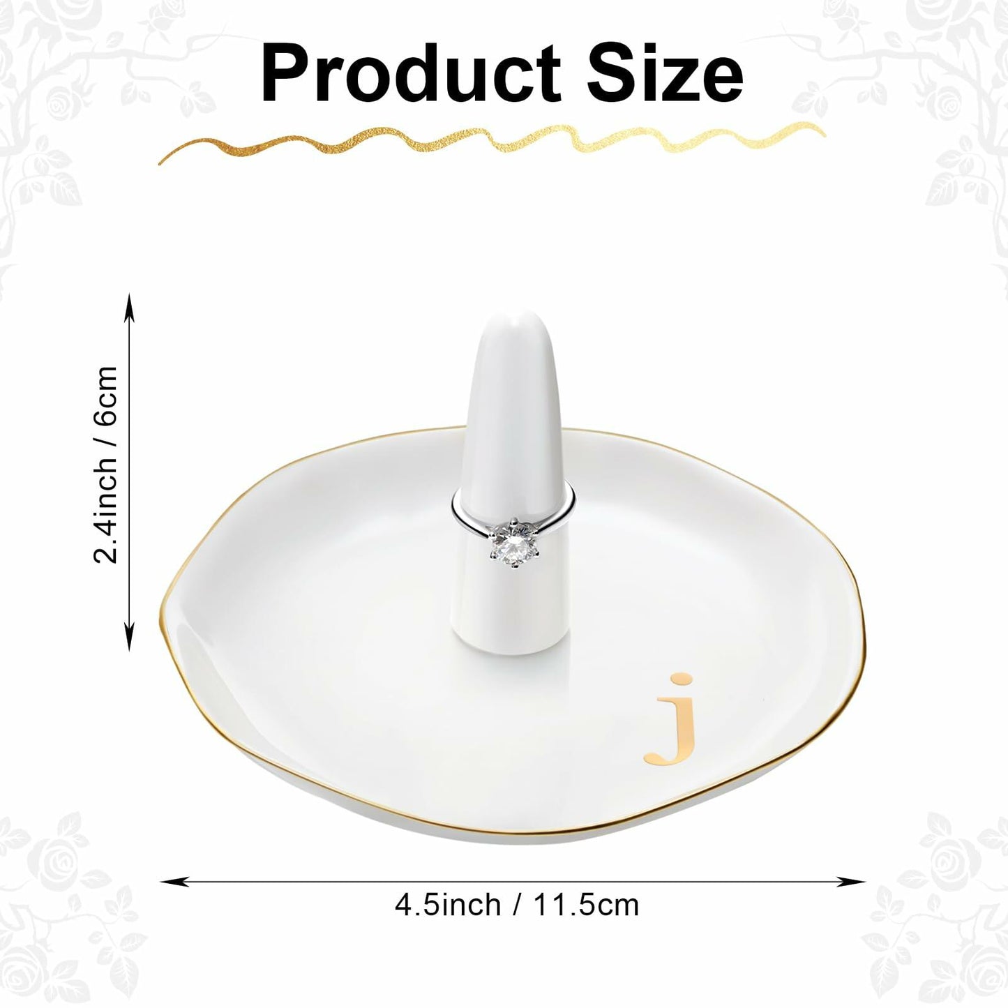 Beeveer Ceramic A-Z Ring Holder Jewelry Tray 4.5x2.4in Mother's Day Gift