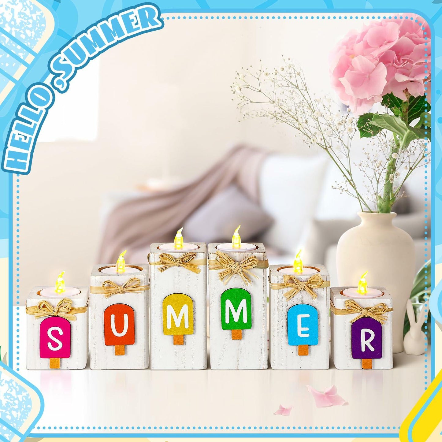 MiniInflat Summer Ice Cream Wooden Candlestick Set of 6 Colorful