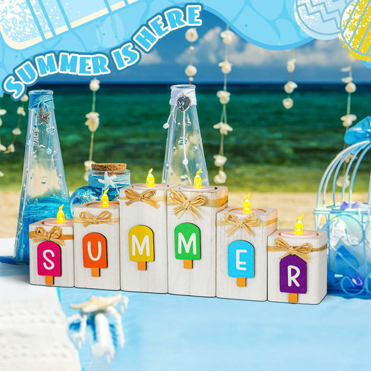 MiniInflat Summer Ice Cream Wooden Candlestick Set of 6 Colorful