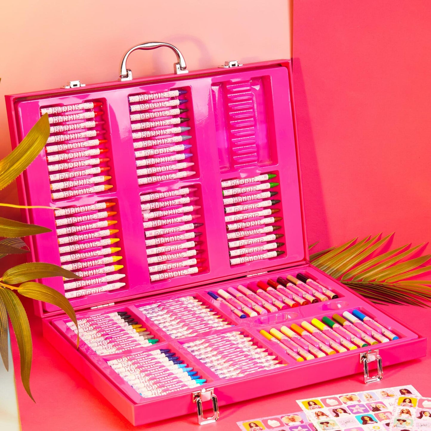 Barbie Colored Pencils & Markers Art Set 130+ Pcs Kids 4-12 Drawing Case