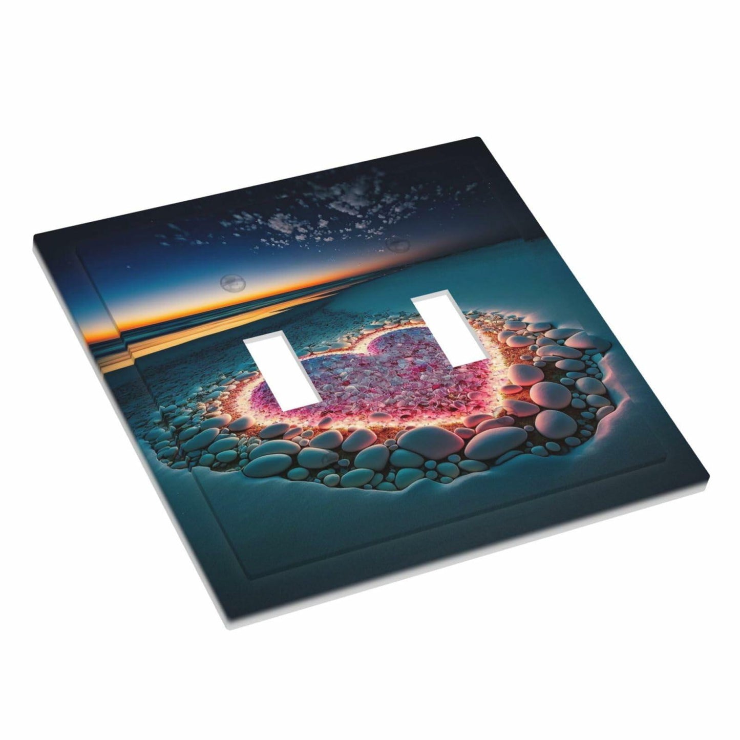 Beach Pink Love Night Scene Double Toggle Light Switch Cover 2 Gang