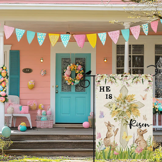 ZAEW Easter Watercolor Cross Bunny Garden Flag 12x18 Inch Double Sided