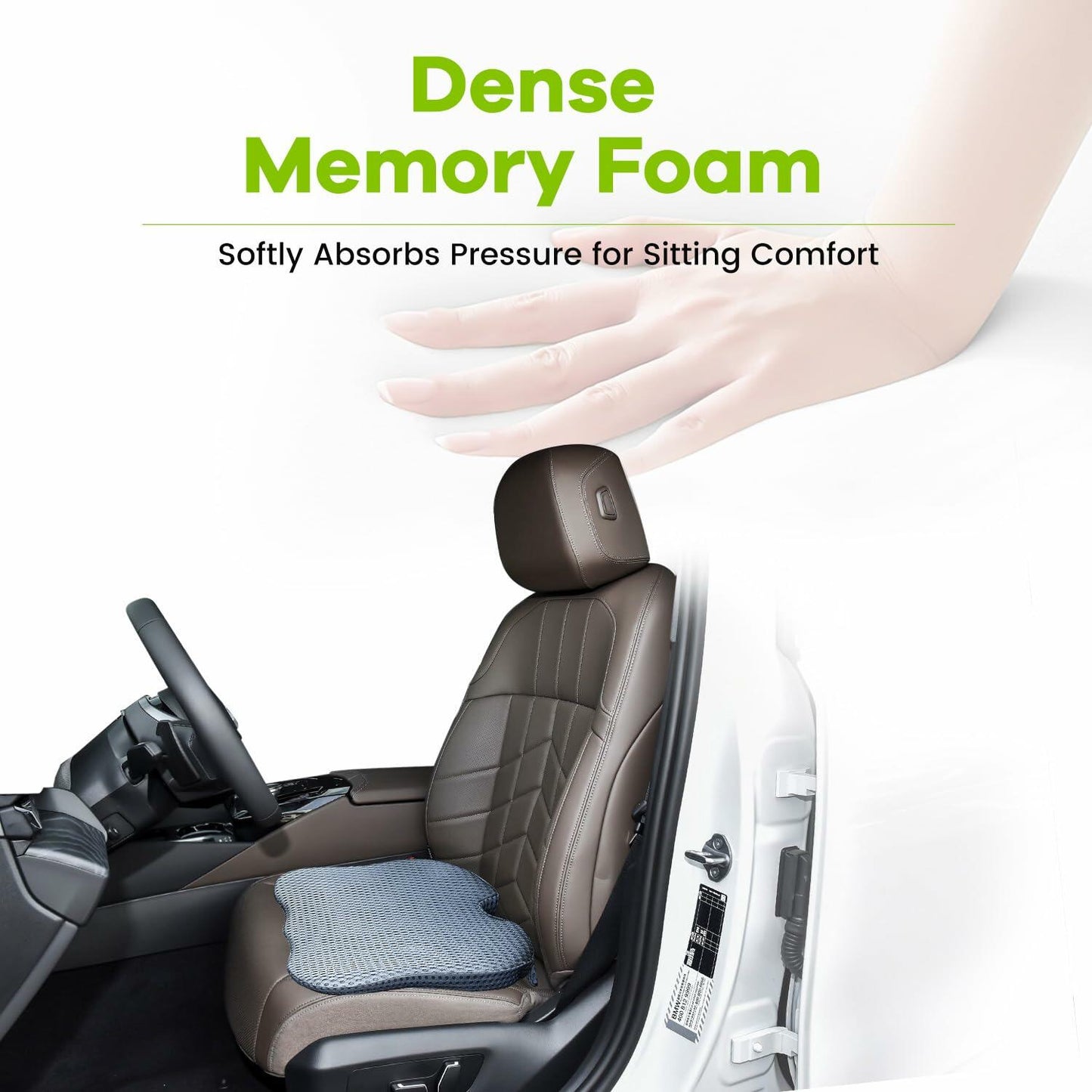Memory Foam CarSeat Cushion Wedge Raised Back Comfort Support Gray 18.9x16.5x2.8