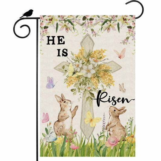 ZAEW Easter Watercolor Cross Bunny Garden Flag 12x18 Inch Double Sided