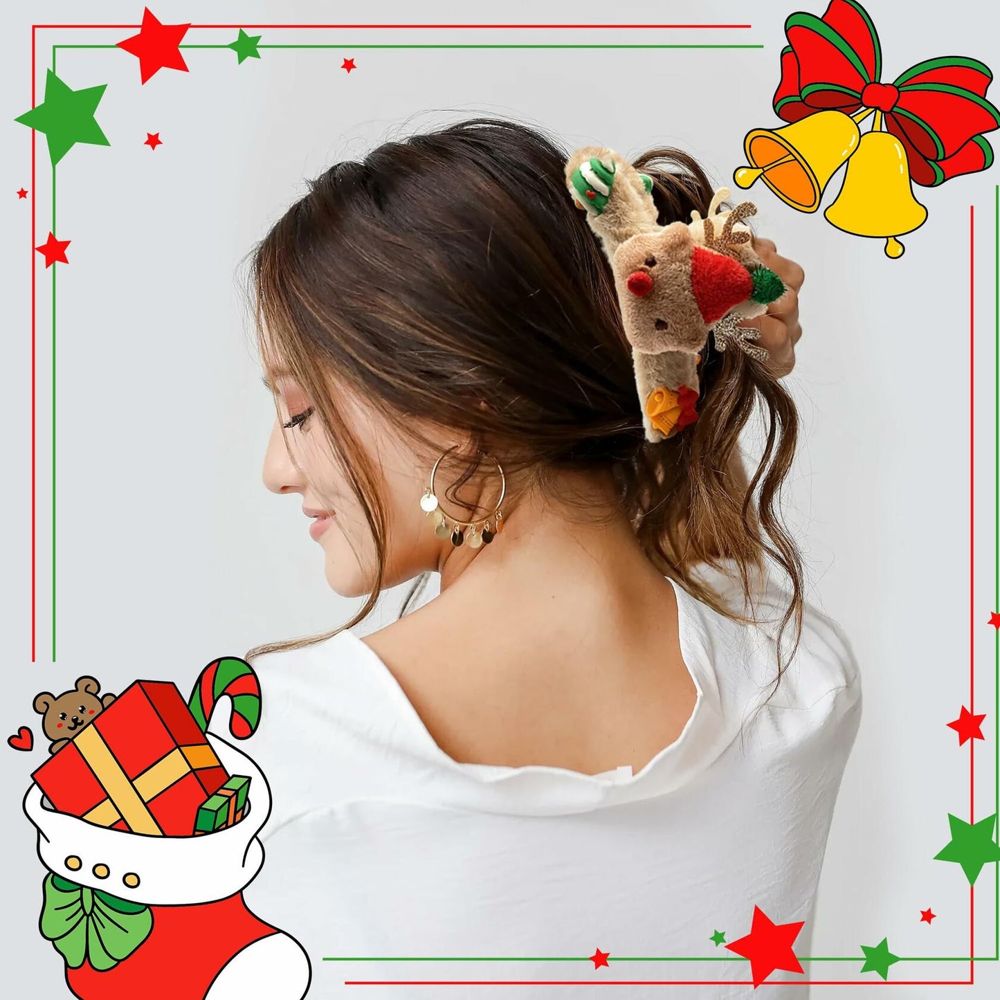 Beleki Plush Reindeer Antler Hair Claw Clip Christmas Hair Accessory 1 Pack