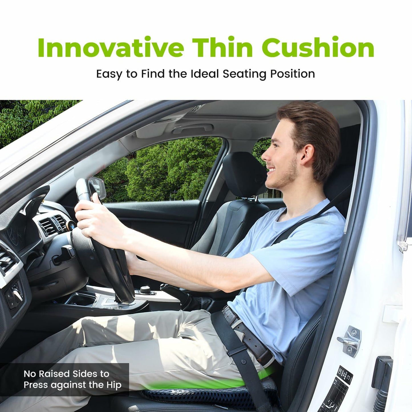 Memory Foam CarSeat Cushion Wedge Raised Back Comfort Support Gray 18.9x16.5x2.8
