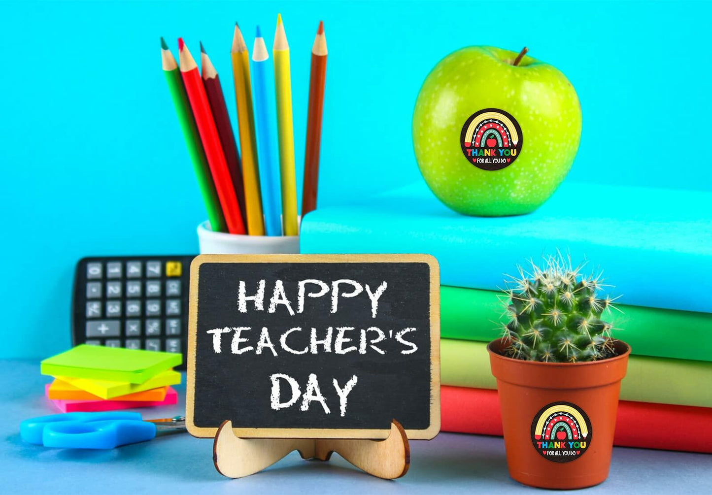 FLYAB Thank You Teacher Stickers 1.5" Apple Labels 36Pcs Gift Tags