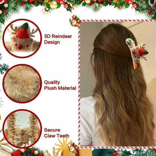Beleki Plush Reindeer Antler Hair Claw Clip Christmas Hair Accessory 1 Pack