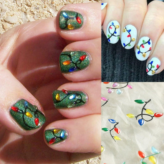 2pcs Christmas Colour Lamp Nail Stickers 5D Embossed Self-Adhesive Decals