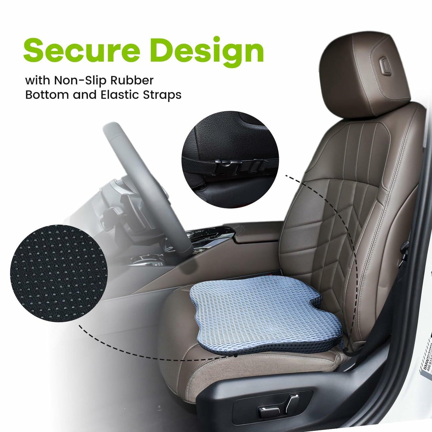 Memory Foam CarSeat Cushion Wedge Raised Back Comfort Support Gray 18.9x16.5x2.8