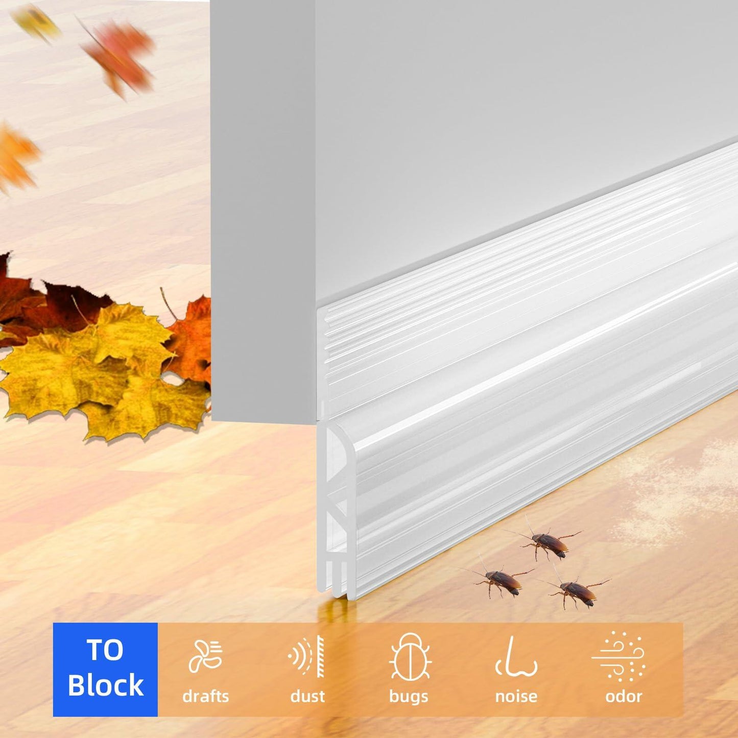 Under Door Draft Stopper Door Sweep Weather Stripping Seal Transparent 78in