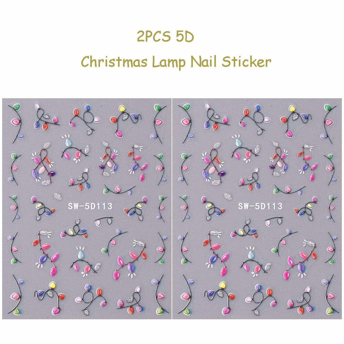 2pcs Christmas Colour Lamp Nail Stickers 5D Embossed Self-Adhesive Decals