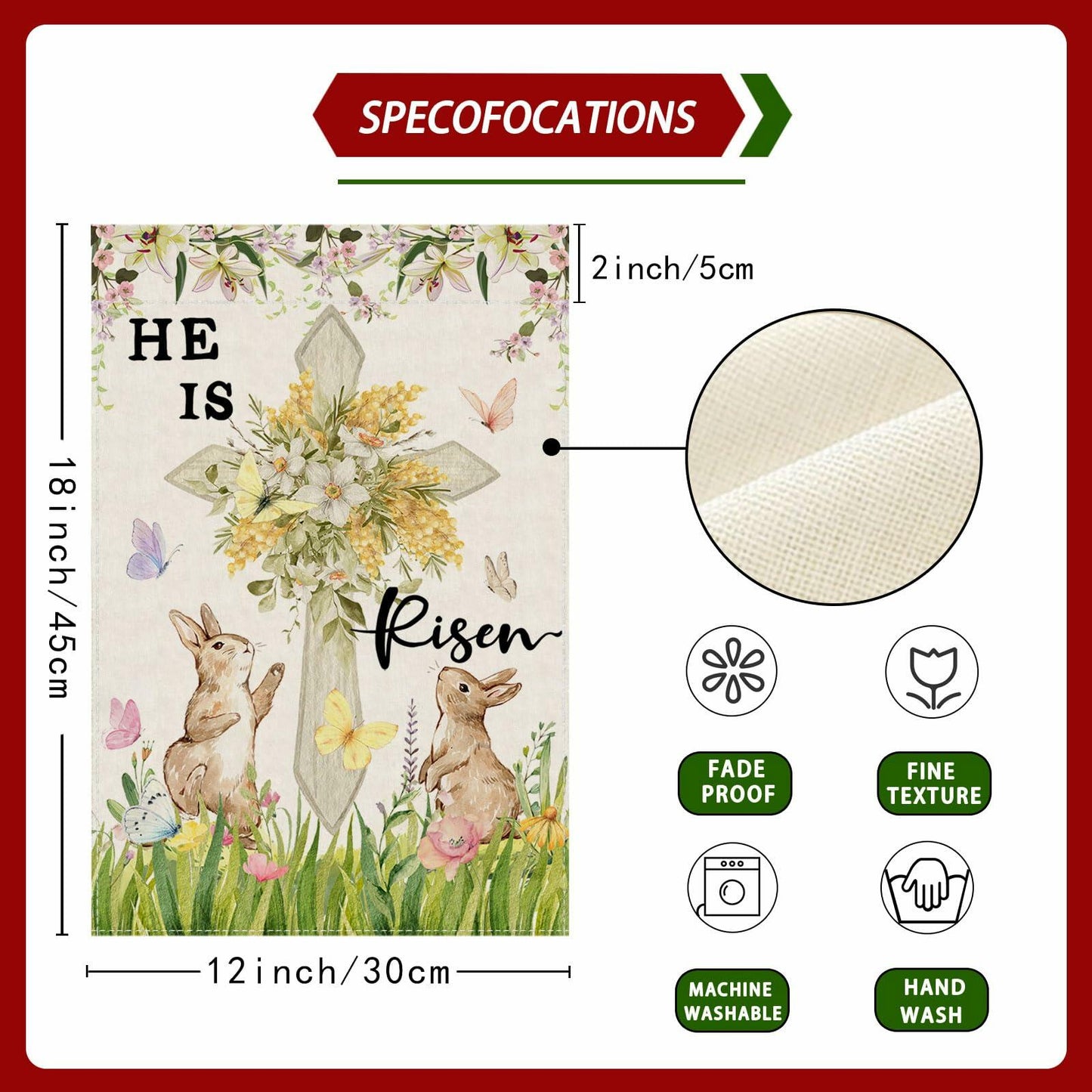 ZAEW Easter Watercolor Cross Bunny Garden Flag 12x18 Inch Double Sided