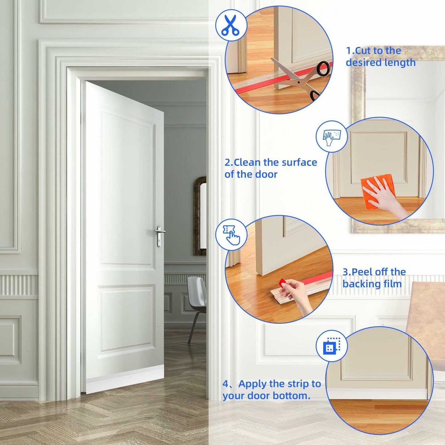Under Door Draft Stopper Door Sweep Weather Stripping Seal Transparent 78in