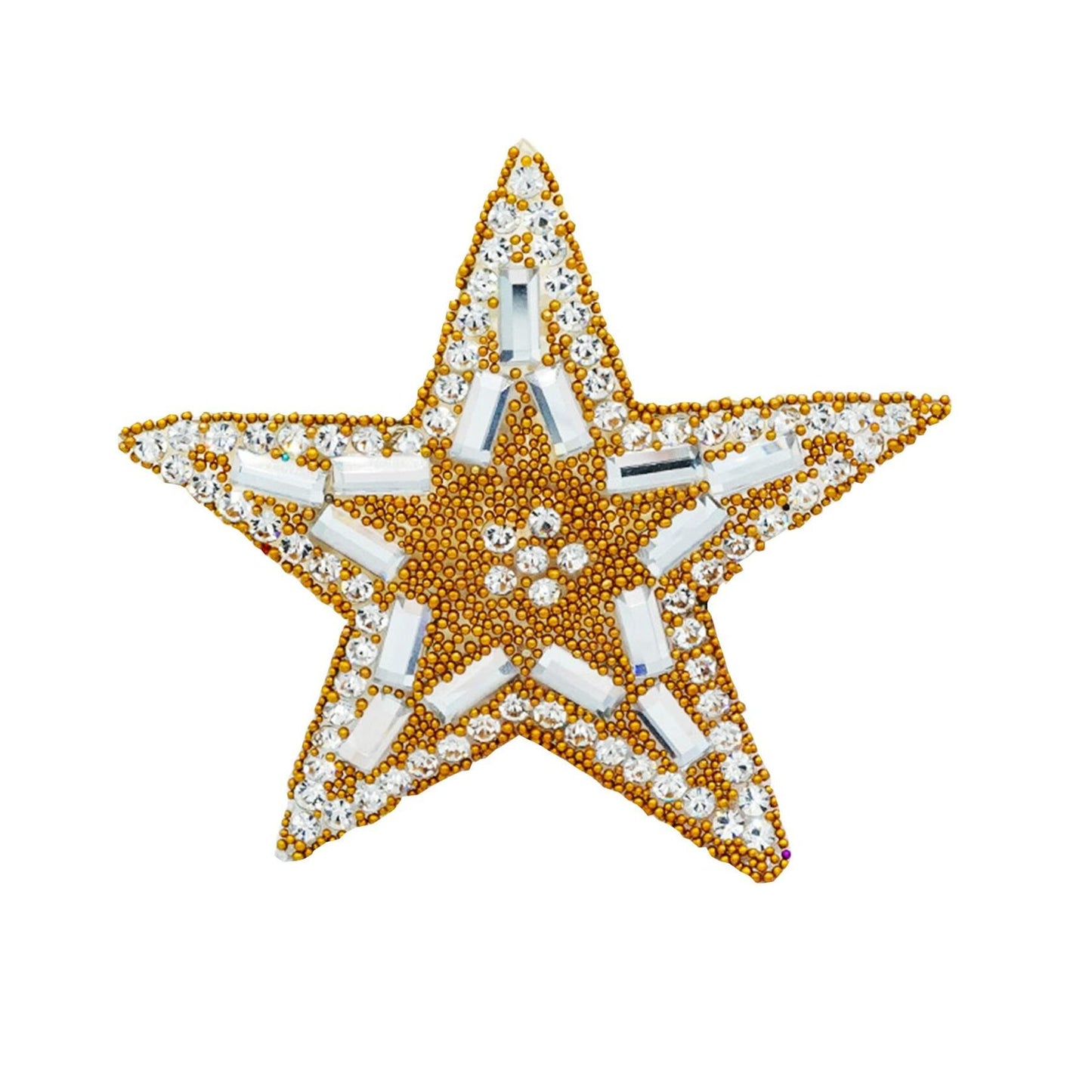 Gold Rhinestone Five-Pointed Star Iron On Patch 2pcs for Backpack Shoes Jeans
