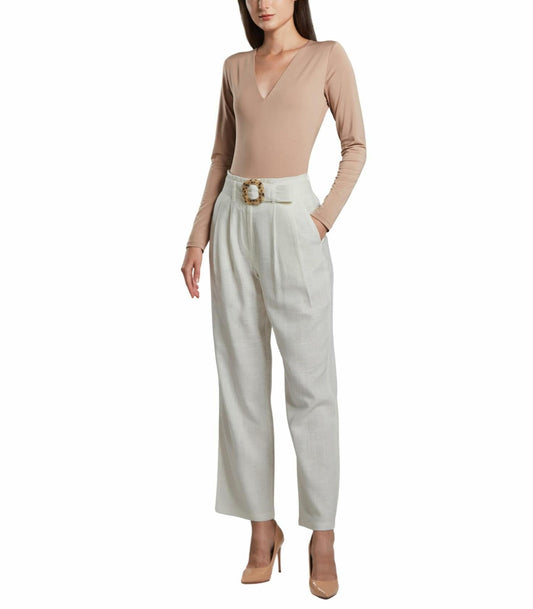 SANDY & SID Womens Linen Crop High Rise Straight Pants White Size XL
