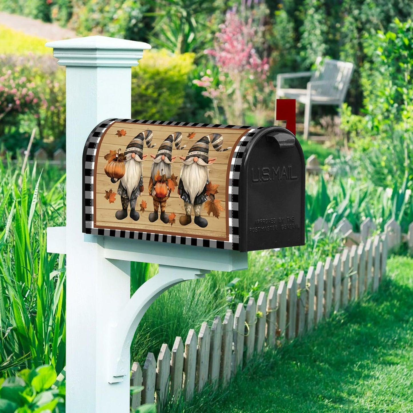 Baocicco Wooden Gnome Mailbox Cover Autumn Pumpkin 21x18 Inch
