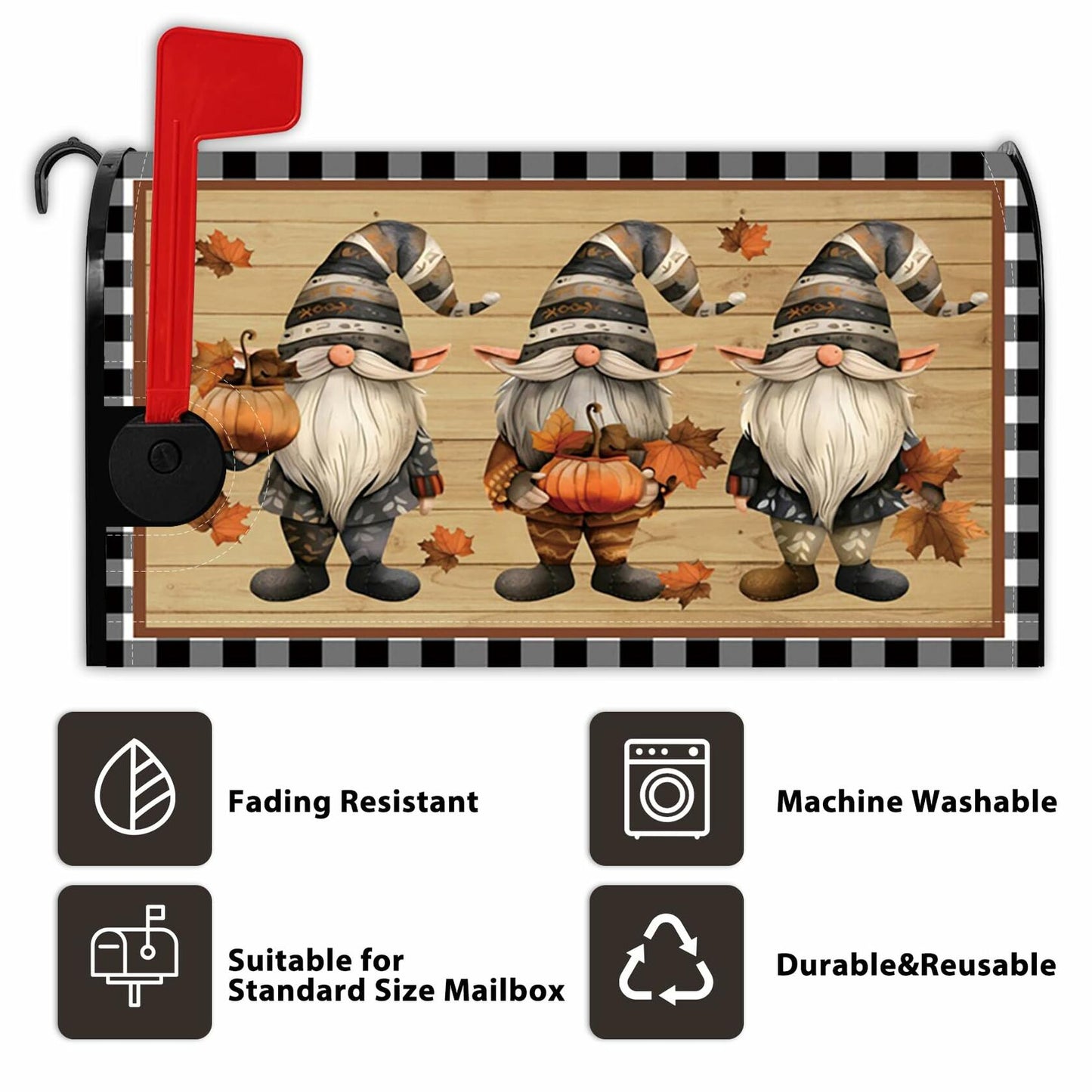 Baocicco Wooden Gnome Mailbox Cover Autumn Pumpkin 21x18 Inch