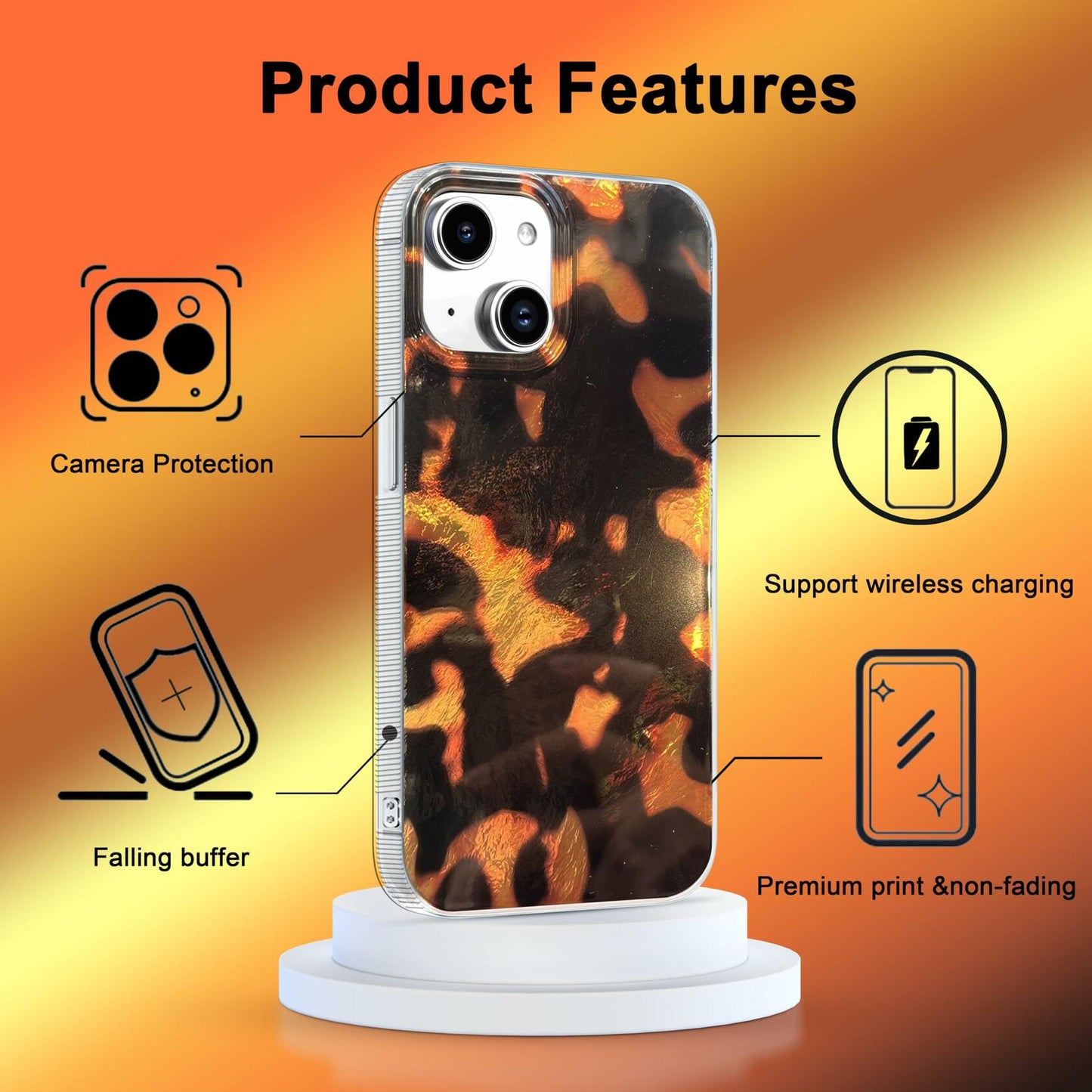 buccilly iPhone 13/14 Case Tortoise Shell Brown Soft Slim TPU 6.1"