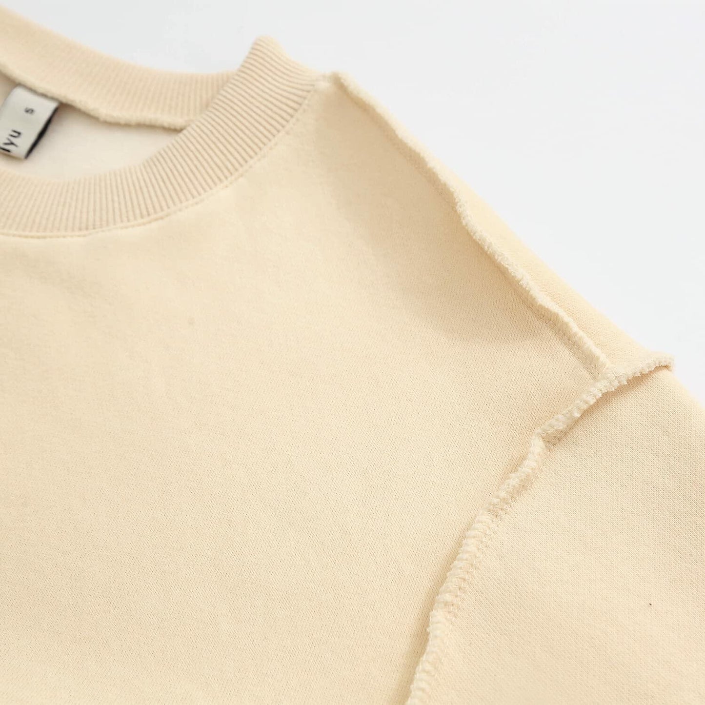 Amazhiyu Women Cropped Sweatshirt Long Sleeve Fleece Pullover Cornsilk Size L
