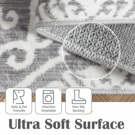 jinchan Area Rug 2x3 Moroccan Washable Non Slip Grey Floral Carpet