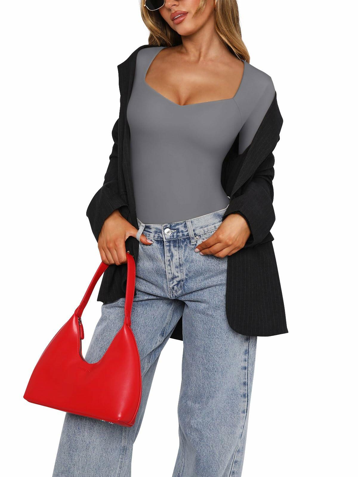 PINKMSTYLE Women's Double Lined V Neck Long Sleeve Shirt Black Size S